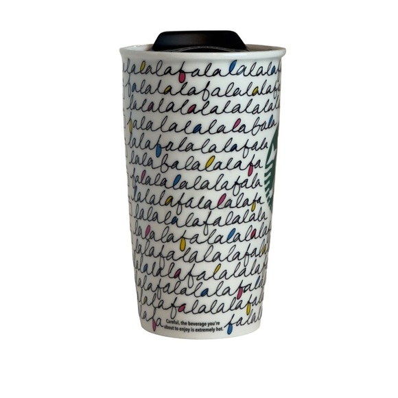 Starbucks Holiday FaLaLa 2011 Ceramic Coffee Tea Travel Tumbler 12 oz - Picture 5 of 11